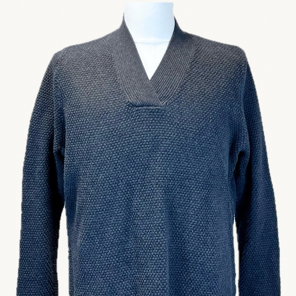 VINTAGE charcoal wide ribbed‎ v neck knit sweater textured basic neutral staple